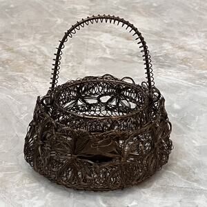 Woven Metal Wire Tea Votive Candle Holder Basket Small Decorative Vintage